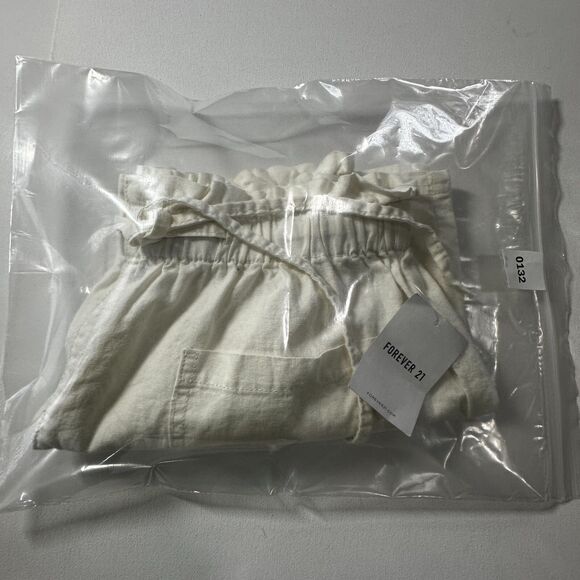 NWT Forever 21 Women Shorts Linen-Blend Paperbag Drawstring Pockets Large - Picture 13 of 14